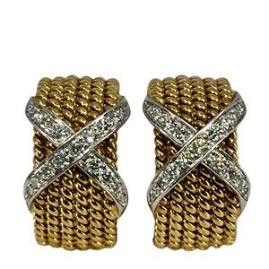 Tiffany & Co. Schlumberger Rope Six Row X Diamond & Platinum 18K Gold Earrings